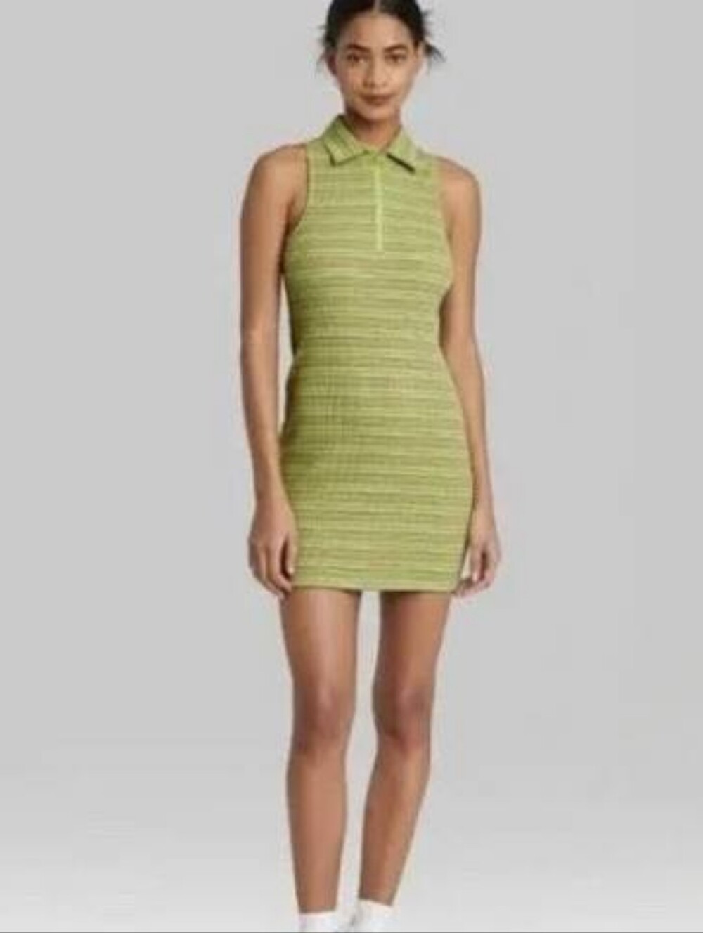 💚 Sleeveless Polo Mini Dress in Light Lime Green